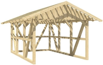 Skan Holz Einzelcarport Schwarzwald 424x600 cm 220 cm Einfahrtsh&ouml;he mit R&uuml;ckwand mit Dachlattung Schiefergrau