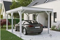 Skanholz Einzelcarport "Grunewald" Leimholz wei&szlig; mit Aluminiumdach