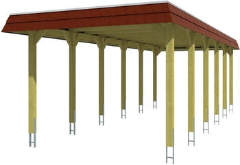 Skan Holz Einzelcarport Spreewald 345x893 cm 206 cm Einfahrtshöhe mit EPDM-Dach rote Blende Grün