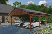 Skanholz Doppelcarport "Fichtelberg" Leimholz braun mit Dachlattung