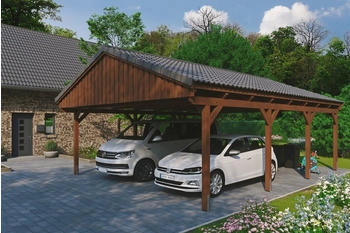 Skan Holz Doppelcarport Fichtelberg 618x808 cm 574 cm Einfahrtshöhe mit Dachlattung