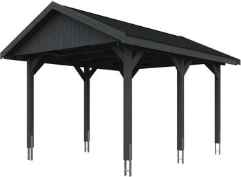 Skan Holz Einzelcarport Wallgau 380x500 cm 215 cm Einfahrtshöhe mit schwarzen Dachschindeln Schiefergrau
