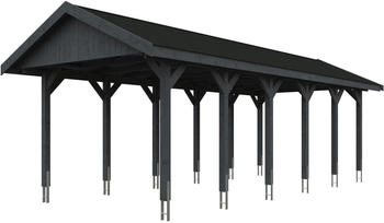Skan Holz Einzelcarport Wallgau 380x900 cm 215 cm Einfahrtsh&ouml;he mit schwarzen Dachschindeln Schiefergrau