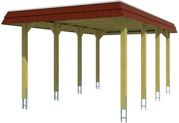Skan Holz Einzelcarport Spreewald 345x589 cm 206 cm Einfahrtshöhe mit EPDM-Dach rote Blende Grün