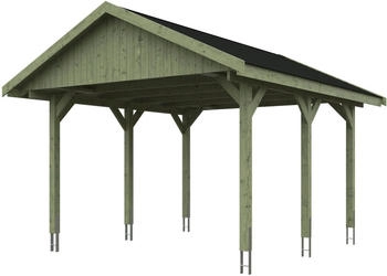 Skan Holz Einzelcarport Wallgau 430x500 cm 215 cm Einfahrtsh&ouml;he mit schwarzen Dachschindeln Gr&uuml;n