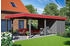 Skan Holz Einzelcarport Wendland 409x870 cm 210 cm Einfahrtshöhe mit Abstellraum mit EPDM-Dach rote Blende Schiefergrau