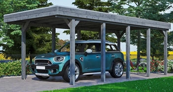 Skan Holz Einzelcarport Friesland 314x708 cm 221 cm Einfahrtshöhe dunkelgrau
