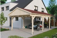 Skanholz Einzelcarport "Fichtelberg" Leimholz natur mit roten Schindeln
