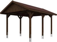 Skanholz Einzelcarport "Wallgau" Massivholz 291 cm Nussbaum mit roten Dachschindeln