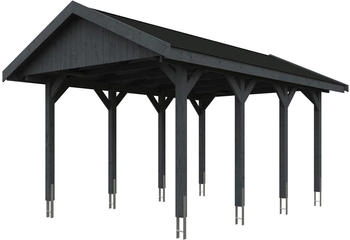 Skan Holz Einzelcarport Wallgau 380x600 cm 215 cm Einfahrtshöhe mit schwarzen Dachschindeln Schiefergrau