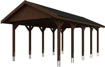 Skan Holz Einzelcarport Wallgau 430x750 cm 215 cm Einfahrtshöhe mit schwarzen Dachschindeln Nussbaum