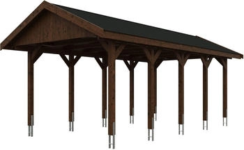 Skan Holz Einzelcarport Wallgau 380x750 cm 215 cm Einfahrtshöhe mit schwarzen Dachschindeln Nussbaum