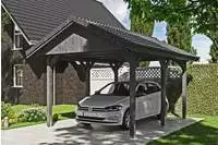 Skanholz Einzelcarport "Wallgau" Massivholz 291 cm Schiefergrau mit Dachlattung