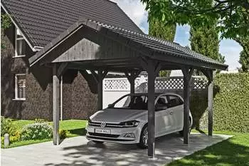Skan Holz Einzelcarport Wallgau 380x500 cm 215 cm Einfahrtshöhe mit Dachlattung Schiefergrau