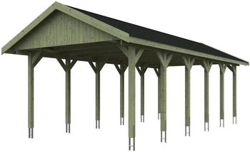 Skan Holz Einzelcarport Wallgau 430x900 cm 215 cm Einfahrtshöhe mit schwarzen Dachschindeln Grün