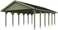 Skanholz Doppelcarport "Wallgau" Massivholz 530 cm Gr&uuml;n mit schwarzen Dachschindeln