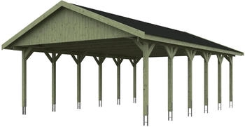 Skan Holz Doppelcarport Wallgau 620x900 cm 215 cm Einfahrtshöhe mit schwarzen Dachschindeln Grün
