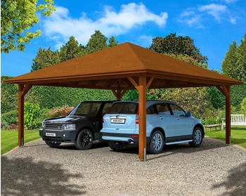 Skan Holz Doppelcarport Taunus 634x634 cm 220 cm Einfahrtsh&ouml;he braun