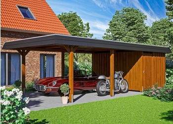 Skan Holz Einzelcarport Wendland 409x870 cm 210 cm Einfahrtsh&ouml;he braun