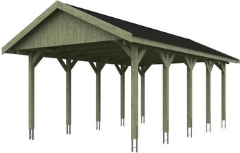 Skan Holz Einzelcarport Wallgau 430x750 cm 215 cm Einfahrtshöhe mit schwarzen Dachschindeln Grün