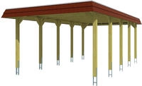 Skanholz Einzelcarport "Spreewald" Massivholz 342 cm Gr&uuml;n mit EPDM-Dach, rote Blende