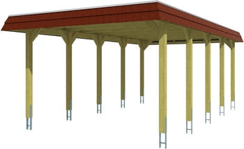Skan Holz Einzelcarport Spreewald 396x741 cm 209 cm Einfahrtshöhe mit EPDM-Dach rote Blende Grün
