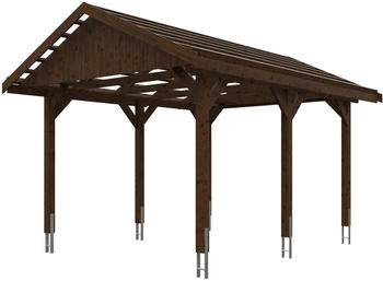 Skan Holz Einzelcarport Wallgau 380x500 cm 215 cm Einfahrtshöhe mit Dachlattung Nussbaum