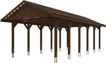 Skan Holz Einzelcarport Wallgau 430x900 cm 215 cm Einfahrtshöhe mit Dachlattung Nussbaum