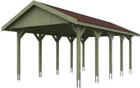 Skanholz Einzelcarport "Wallgau" Massivholz 340 cm Gr&uuml;n mit roten Dachschindeln