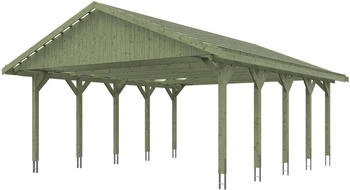 Skan Holz Doppelcarport Wallgau 620x750 cm 215 cm Einfahrtshöhe mit Dachlattung Grün