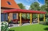 Skan Holz Einzelcarport Wendland 409x870 cm 210 cm Einfahrtshöhe mit Aluminiumdach rote Blende Eiche hell