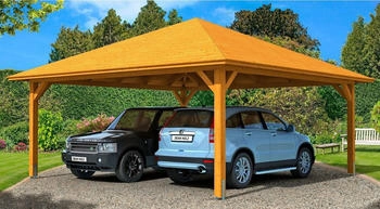 Skan Holz Doppelcarport Taunus 634x634 cm 220 cm Einfahrtsh&ouml;he hellbraun