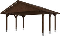 Skanholz Doppelcarport "Wallgau" Massivholz 530 cm Nussbaum mit Dachlattung