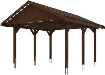 Skan Holz Einzelcarport Wallgau 430x500 cm 215 cm Einfahrtshöhe mit Dachlattung Nussbaum