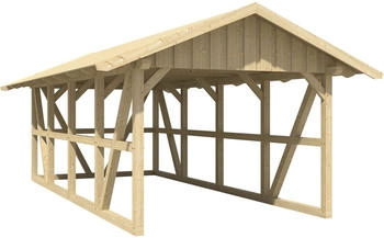 Skan Holz Einzelcarport Schwarzwald 424x772 cm 220 cm Einfahrtsh&ouml;he mit Dachschalung Eiche hell