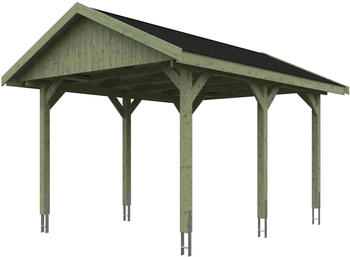 Skan Holz Einzelcarport Wallgau 380x500 cm 215 cm Einfahrtsh&ouml;he mit schwarzen Dachschindeln Gr&uuml;n