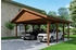 Skan Holz Doppelcarport Wallgau 620x600 cm 215 cm Einfahrtshöhe mit schwarzen Dachschindeln Nussbaum