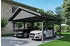 Skan Holz Doppelcarport Wallgau 620x500 cm 215 cm Einfahrtshöhe mit schwarzen Dachschindeln Schiefergrau