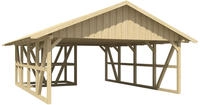 Skanholz Doppelcarport "Schwarzwald" Massivholz 560 cm Wei&szlig; mit Abstellraum 1, mit