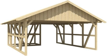 Skan Holz Doppelcarport Schwarzwald 684x772 cm 220 cm Einfahrtsh&ouml;he mit Abstellraum 1 mit Dachschalung Wei&szlig;