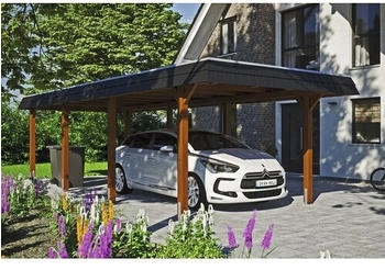 Skan Holz Einzelcarport Wendland schwarze Blende inkl. EPDM Folie Pfostenanker 362 x 870 cm nussbaum