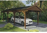 Skanholz Einzelcarport "Fichtelberg" Leimholz braun mit schwarzen Schindeln