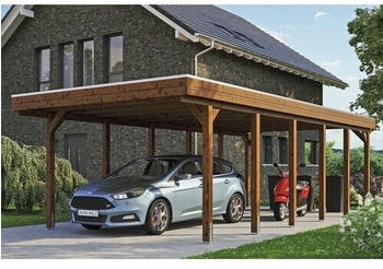 Skan Holz Einzelcarport Friesland inkl. EPDM-Dachfolie und H-Pfostenanker 397 x 860 cm nussbaum