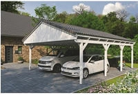 Skanholz Doppelcarport "Fichtelberg" Leimholz wei&szlig; mit Dachlattung