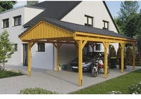Skanholz Einzelcarport "Fichtelberg" Leimholz hellbraun mit Dachlattung