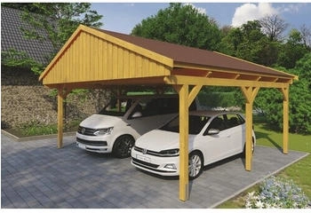 Skan Holz Doppelcarport Fichtelberg inkl. Dachschindeln rot 618 x 566 cm Eiche hell