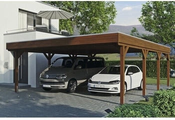 Skan Holz Doppelcarport Grunewald 622 x 796 cm Nussbaum