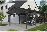 Skanholz Einzelcarport "Fichtelberg" Leimholz dunkelgrau mit schwarzen Schindeln