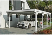 Skanholz Einzelcarport "Grunewald" Leimholz wei&szlig; mit Aluminiumdach