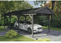 Skanholz Einzelcarport "Fichtelberg" Leimholz dunkelgrau mit schwarzen Schindeln